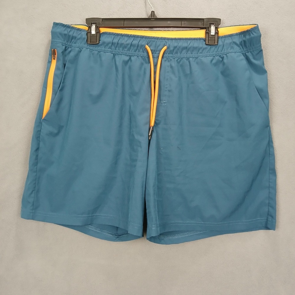 Motion Athletic Shorts Mens Large Teal Blue Stretch Drawstring Running Training‎